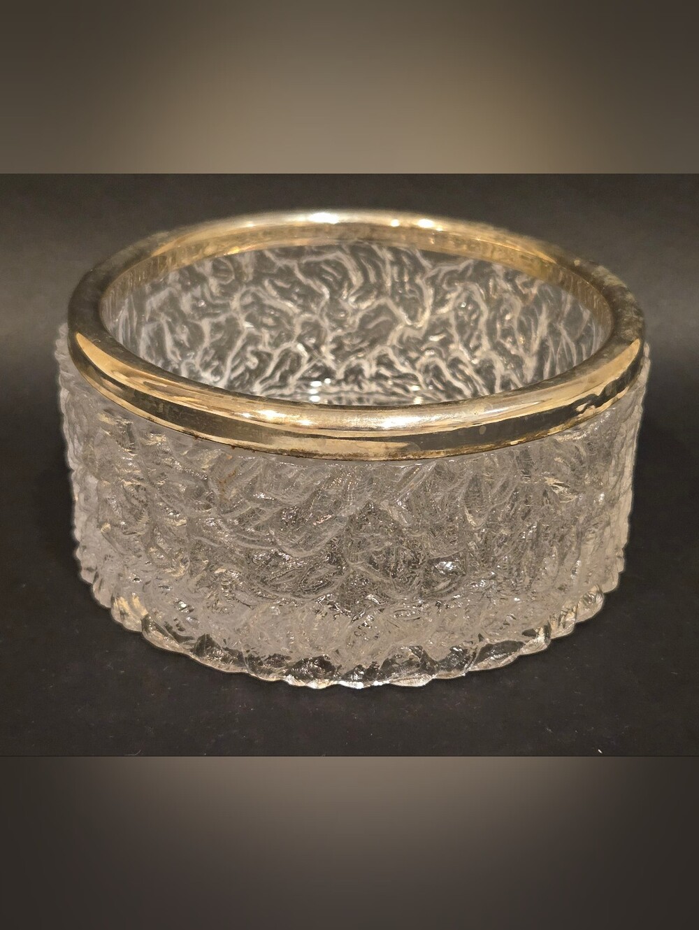 Vintage 1970s Dividson Brama Luna Crystal Bowl With Siver Metal Rim